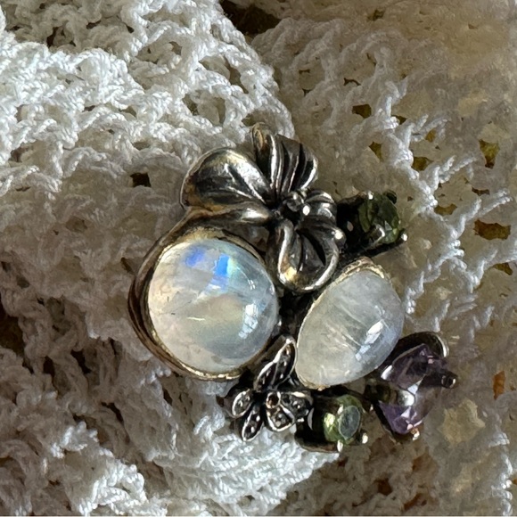 MOONSTONE RAINBOW AMETHYST PERIDOT DIAMOND GOLD AND .925 ORIGINAL CUSTOM RING - Picture 9 of 14